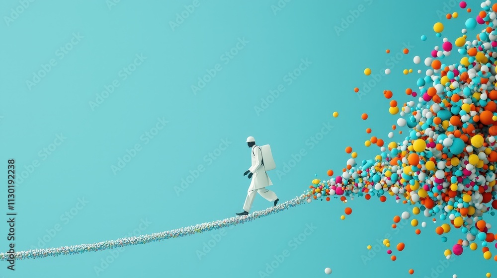 Aufkleber a scientist walking along a bridge made of floating symbols of knowledge and discovery.