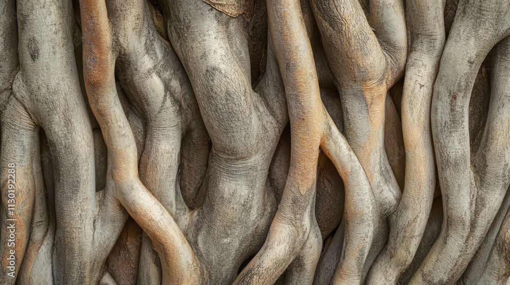 Poster textured forest backdrop featuring intertwined tree trunks and branches showcasing natural patterns 