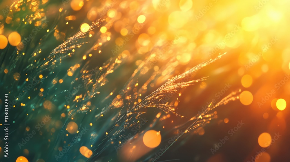 Poster golden bokeh light in soft focus creating a magical serene background atmosphere for nature and fest