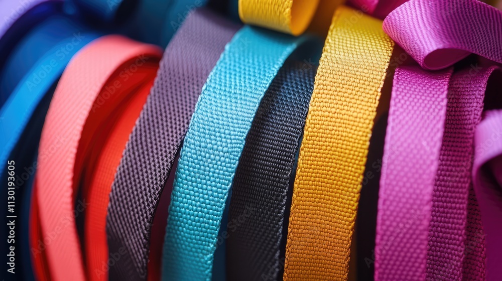 Poster colorful assortment of textured elastic bands arranged in a visually appealing background for creati