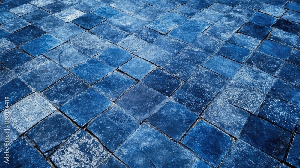 Poster vintage blue concrete floor texture with weathered tiles creating an artistic backdrop for design an