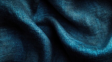 Fototapeta premium Textile Fabric Texture Close-Up in Deep Blue with Gentle Waves and Intricate Weave Details for Background or Design Applications