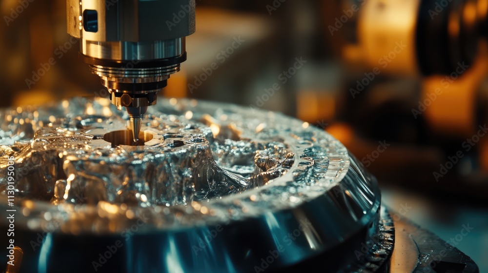 Poster high tech cnc machine precision robotics and manufacturing process in automated modern facility with