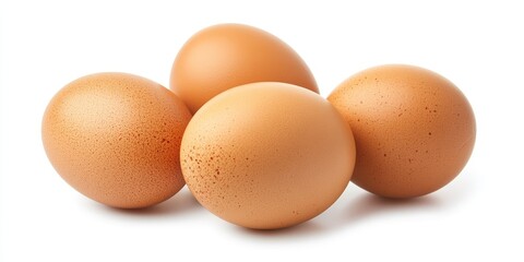 Three brown eggs are isolated against a white background, showcasing the natural beauty and texture of brown eggs in a clean and simple presentation. Brown eggs stand out beautifully.