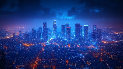 Obraz premium City skyline at night with lights polluting the sky, illustrating the impact of light pollution on the environment