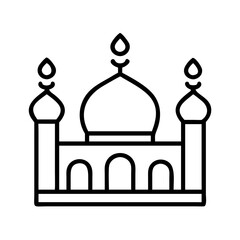 Obraz premium masjid with lights icon, eid al fitr line art, eid icon - simple black line art icon of masjid with lights, symbolizing Eid Al Fitr celebrations eid vector art 