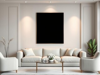 Fototapeta premium Stylish living room wall art mockup featuring a canvas with a modern design, stylish, decoration