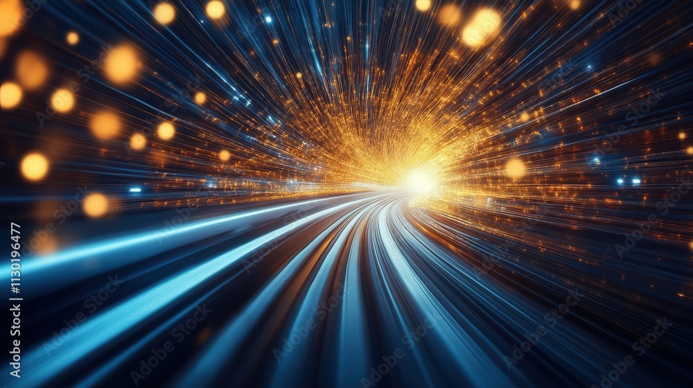 Poster a vibrant abstract image featuring bright lights and dynamic lines, suggesting motion and energy in 