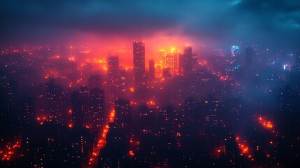 Obraz premium City skyline at night with lights polluting the sky, illustrating the impact of light pollution on the environment