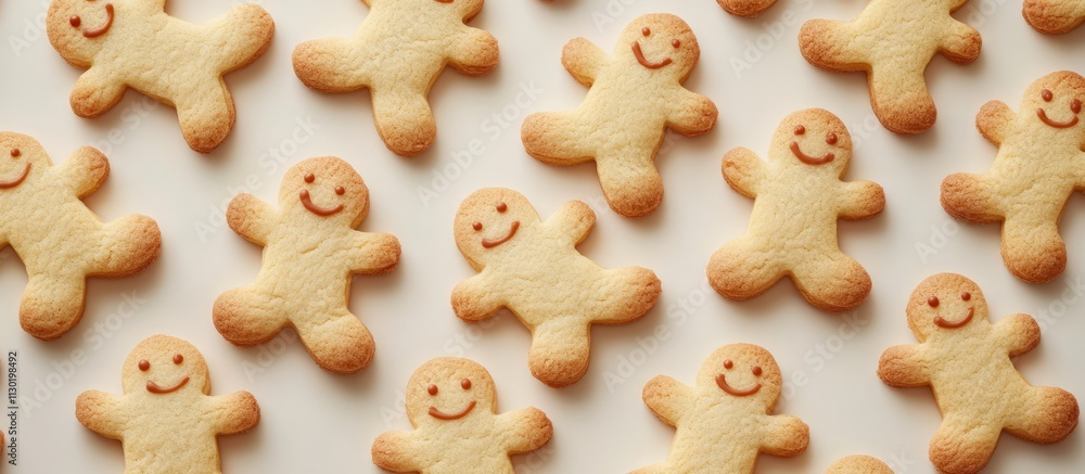 Poster background of cheerful gingerbread cookies shaped like dancing little men arranged in a playful patt