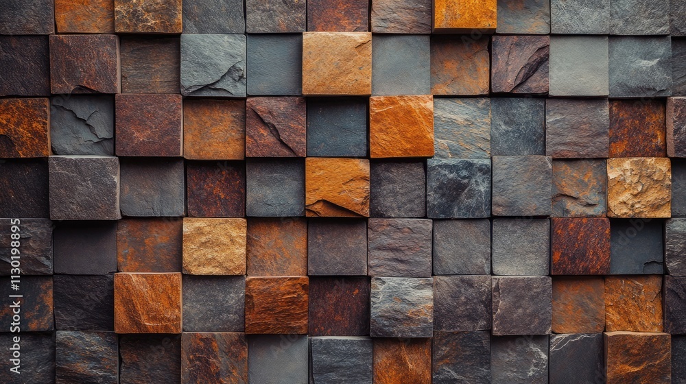 Aufkleber textured stone wall background featuring an intricate arrangement of colorful blocks in a modern des