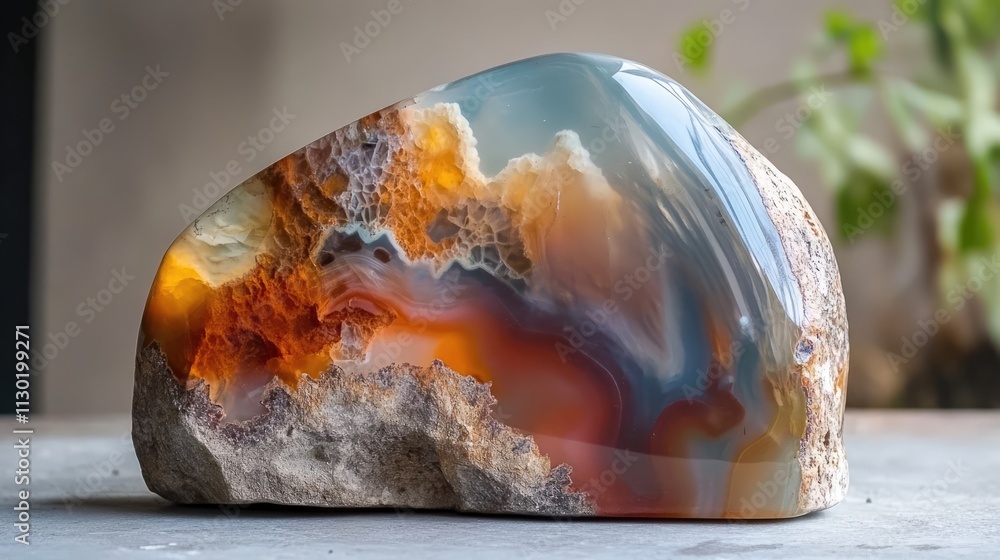 Aufkleber polished agate stone with natural color patterns and smooth cut surface for decorative use