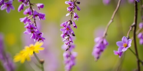 Obraz premium Purple wisteria blossoms hanging gracefully in a sunny spring garden