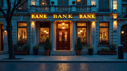 Street view of a bank entrance