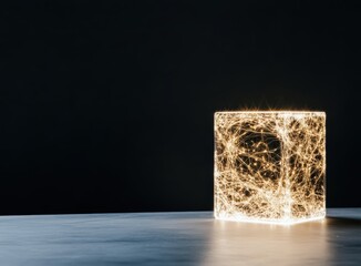 光る立方体が暗闇の中で輝く幻想的な瞬間