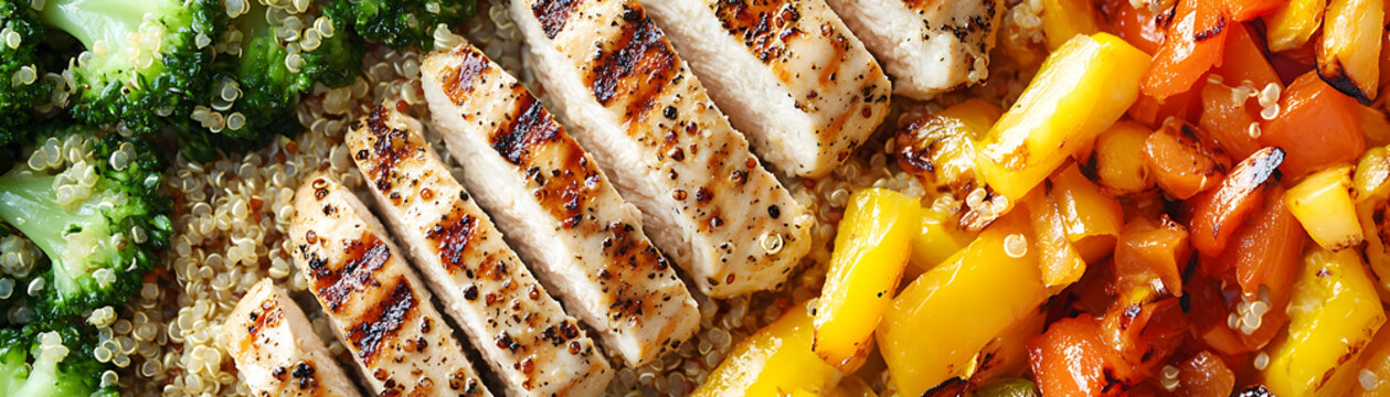 Grilled chicken protein-packed meal for healthy living real food nutrition closeup