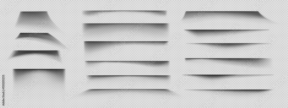 Poster paper page shadow effects set isolated on transparent background. vector realistic illustration of r