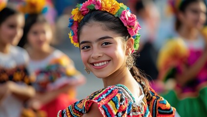 Fototapeta premium Portrait of a Smiling Girl with a Flower Crown