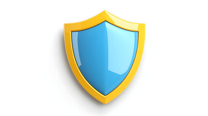 Shield depicting protection. shield 3d icon. Protection, defense and security concept symbol: blue and yellow shield on isolated on white background