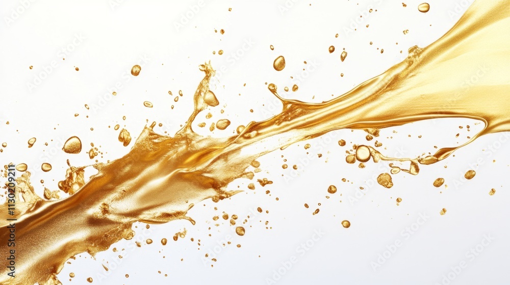 Poster dynamic golden liquid splash studio setting high- photography clean background close-up view abstrac