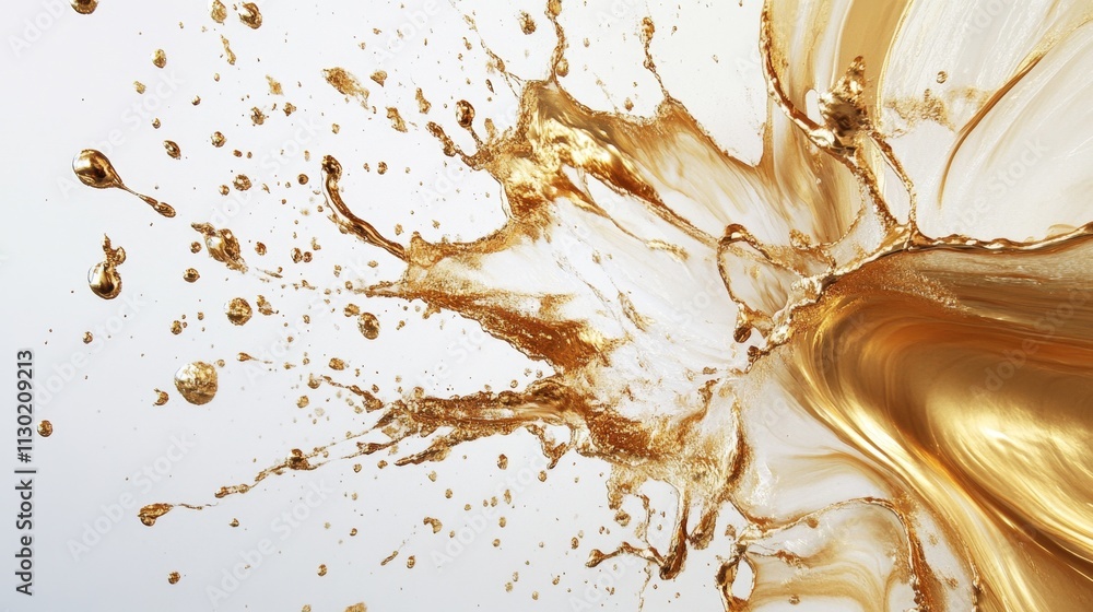 Poster dynamic gold liquid splash studio setting abstract art high contrast close-up view creative visualiz