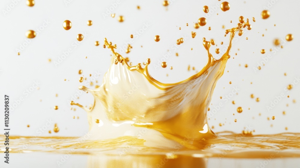 Aufkleber dynamic golden liquid splash action studio setting photography close-up view fluid motion concept fo