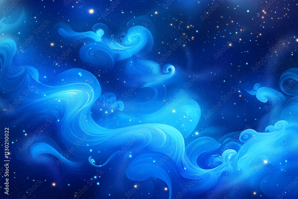 Aufkleber a glowing dark blue abstract scene with scattered luminous particles and mesmerizing bokeh effects, 