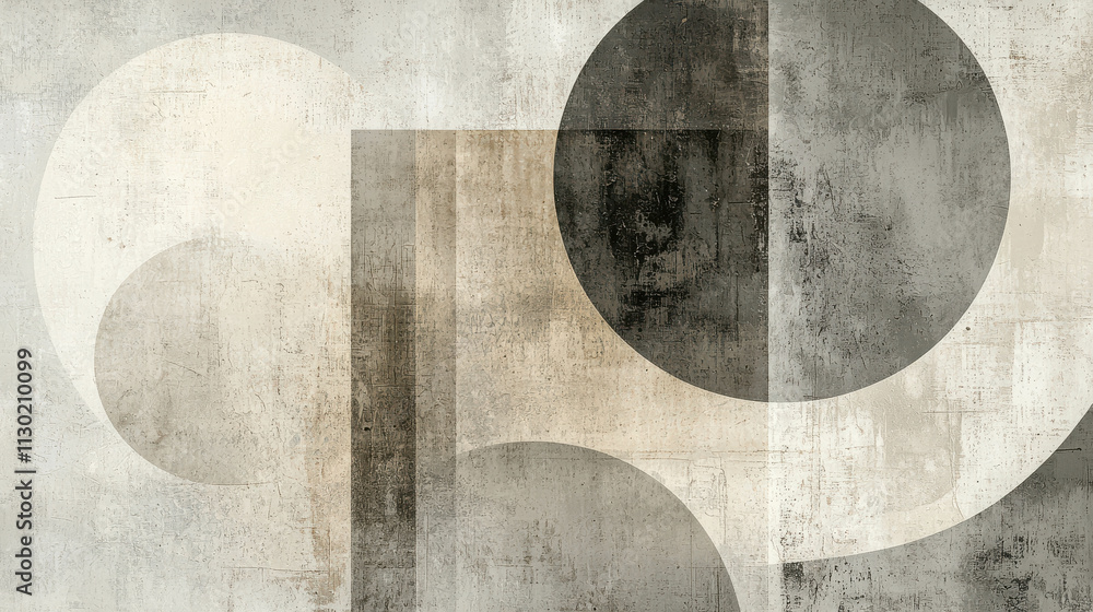 Poster abstract geometric design featuring muted shapes and textures in soft tones
