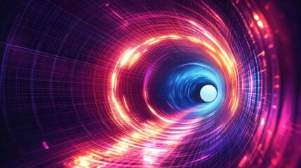 Obraz premium Vibrant Neon Tunnel: A Digital Vortex of Light and Color