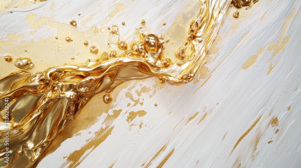 Poster dynamic gold liquid splashing on white surface abstract art vibrant background high-resolution image