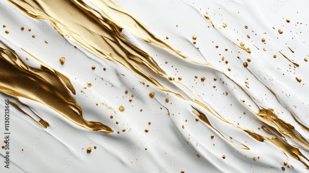 Poster dynamic gold swirls on white surface abstract art modern design studio setting close-up view eleganc