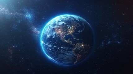 Obraz premium Satellite orbiting Earth with space debris.