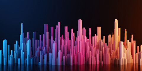 Obraz premium A vibrant visualization of colorful skyscrapers in varying heights against a dark background, symbolizing urban landscapes and creativity.