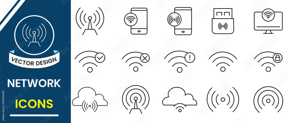 Poster network and internet line icon set. networking icon, vector set design for web, app. internet, commu