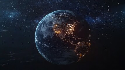 Fototapeta premium Satellite orbiting Earth with space debris.