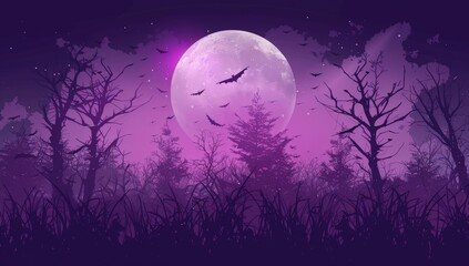 Spooky Forest Under Full Moon