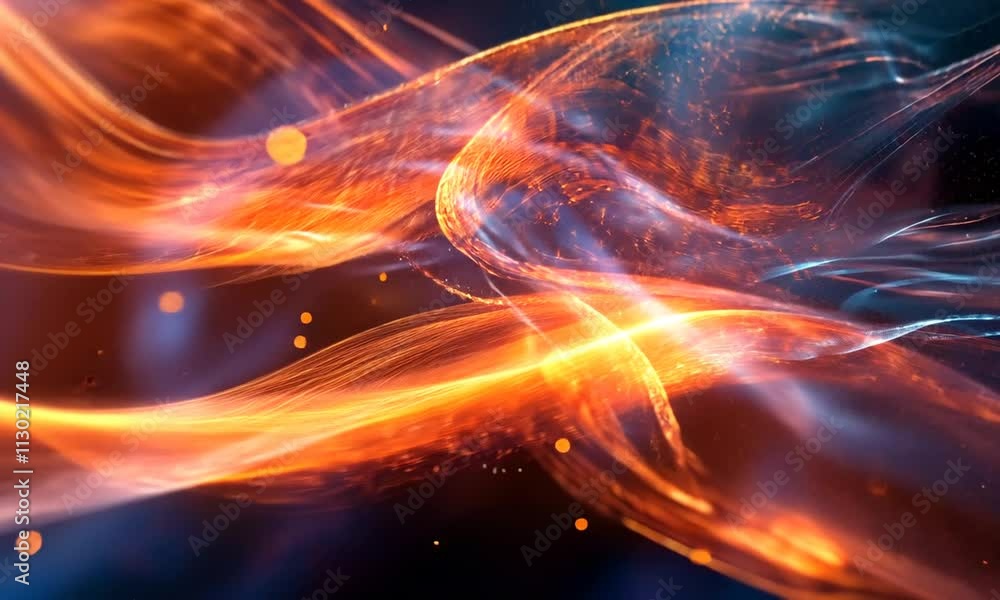 Poster a vibrant abstract representation of flowing energy with glowing particles and waves.