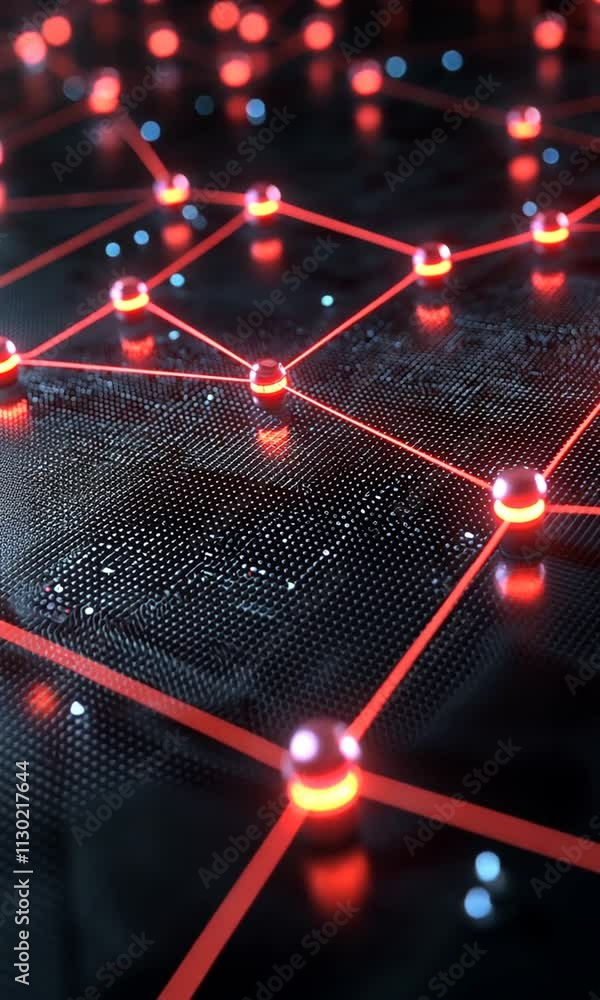Poster a digital network visualization with glowing nodes and connections.