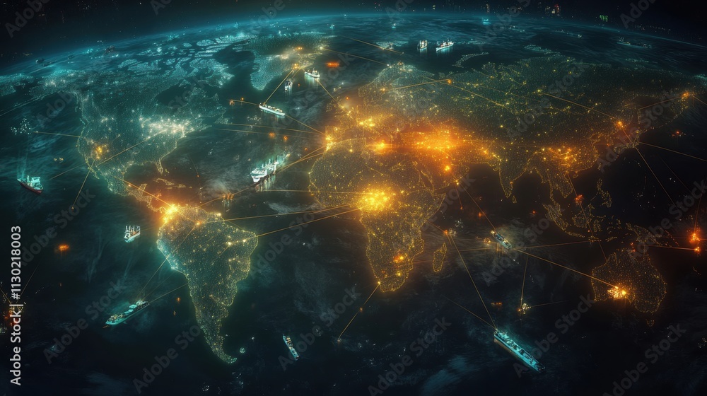 Poster a globe with a network of lights on it