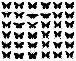 Fototapeta premium Silhouettes of butterflies on a white background