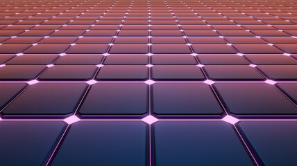 Obraz premium A vibrant, futuristic grid of tiles with a glowing edge, creating a mesmerizing patterned surface in a digital landscape.