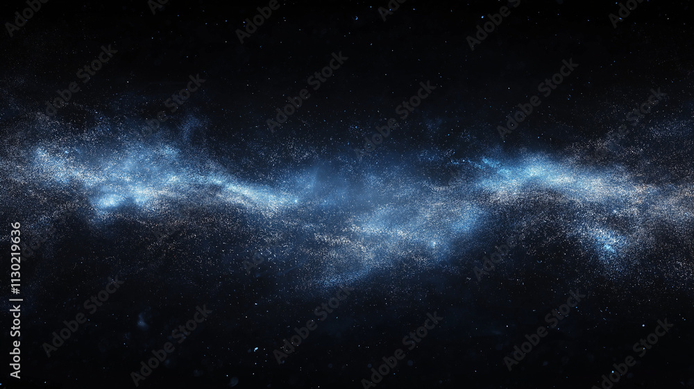 Poster a glowing dark blue abstract scene with scattered luminous particles and mesmerizing bokeh effects, 