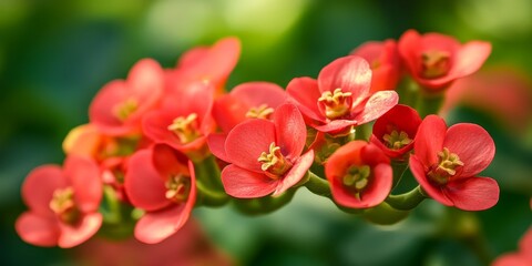 Vibrant red euphorbia milii flowers blooming in a garden showcase their stunning beauty, adding a captivating touch with their striking red hues, perfect for garden enthusiasts and plant lovers alike.