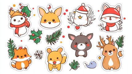 Obraz premium Christmas Animal Stickers: Adorable Christmas animal stickers with a festive touch. Perfect for adding a touch of whimsy to your holiday decorations, crafts, or gifts. 