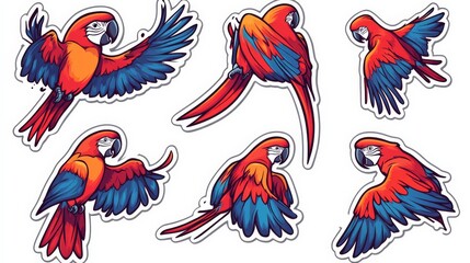 Obraz premium Scarlet Macaw Collection: Vibrant illustrations of Scarlet Macaws in various poses, perfect for adding a tropical touch to your designs. 