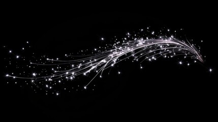 Bright sparkling trails of light create magical effect against black background, evoking sense of wonder and celebration