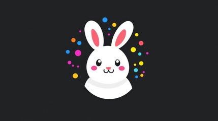 Obraz premium Adorable Easter Bunny: A cheerful, cartoon-style white bunny surrounded by colorful confetti, perfect for Easter greetings, children's books, or springtime designs. 