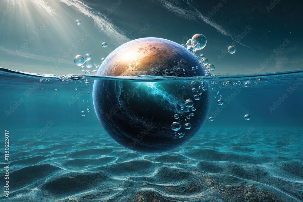 Aufkleber celestial sphere bubbles in underwater depths with unique water patterns and textures