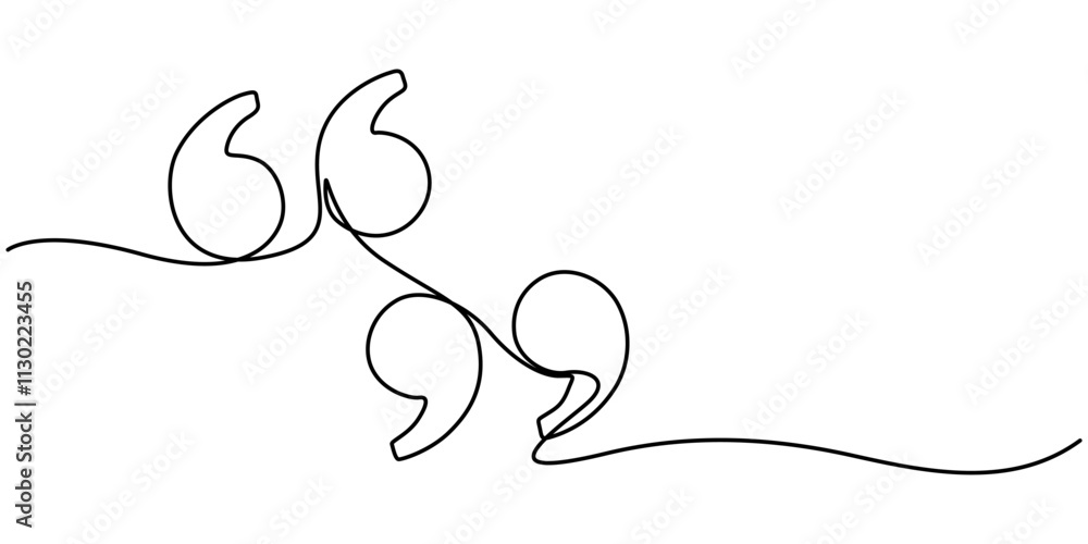 Poster Single continuous line drawing of a quote mark. One continuous line of a quote mark drawing. Vector illustration. Quote linear design, Quote in speech with commas, quotation mark in talk, continuous. 