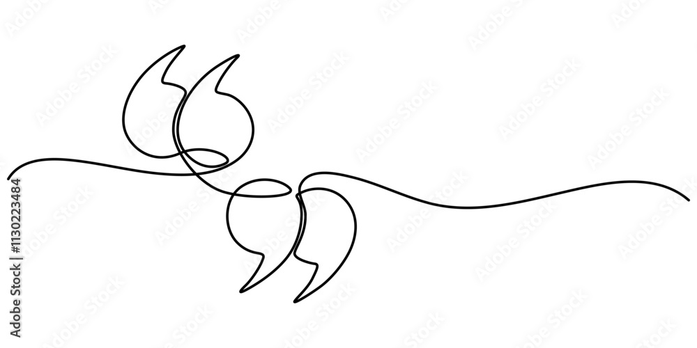 Poster Single continuous line drawing of a quote mark. One continuous line of a quote mark drawing. Vector illustration. Quote linear design, Quote in speech with commas, quotation mark in talk, continuous. 
